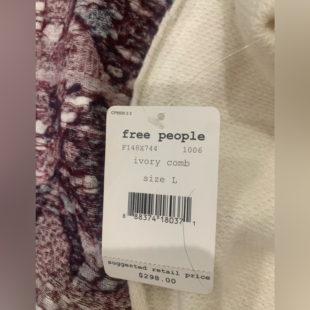 Free People Alpine Escape Ivory Comb Long Hooded Zip up Sweater Size L - Picture 8 of 11
